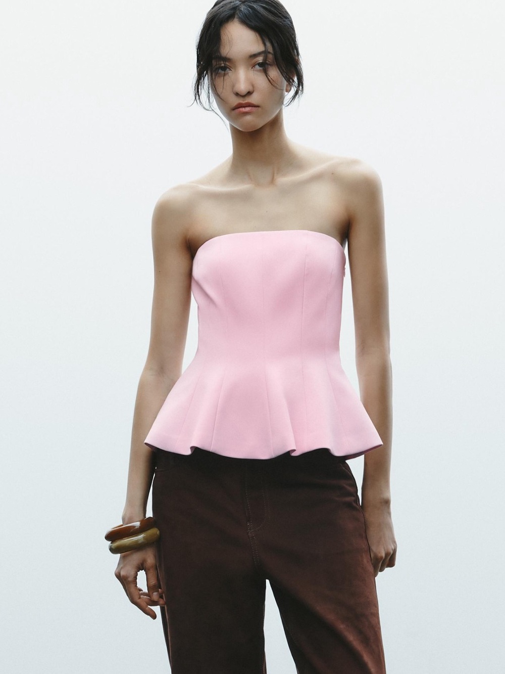 Strapless Peplum Top in Light Pink